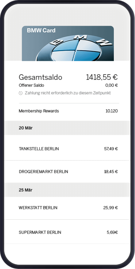 App-Ansicht BMW Card Abbuchungen